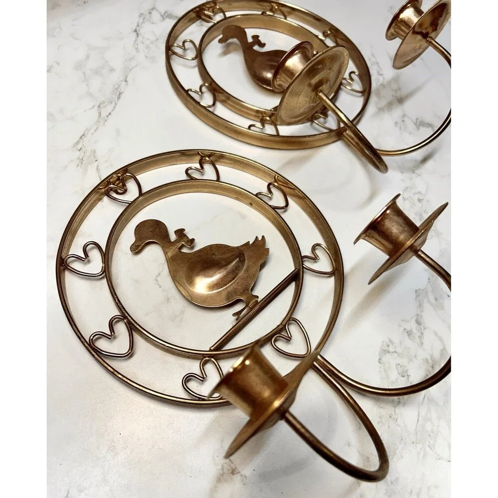 Set of TWO- Vintage Goose Heart Wall Sconces Double Cup 2-Candle Holders
